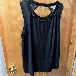 Women’s Plus Size 2X Dressy Black Tank Top Blouse Studded Sheer Open Back